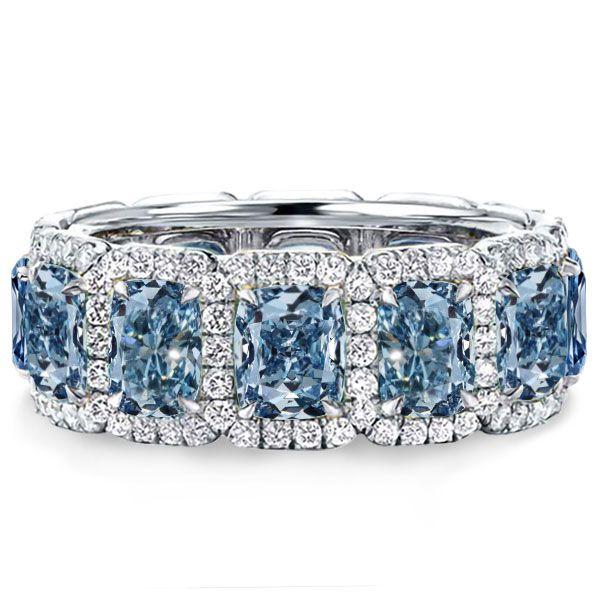 Blue Topaz Eternity Band Ring - Cushion Cut - 925 Sterling Silver
