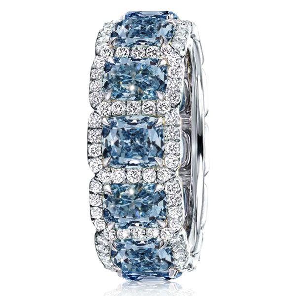 Blue Topaz Eternity Band Ring - Cushion Cut - 925 Sterling Silver