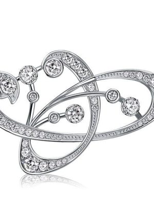 Vintage White Sapphire Brooch for Women in Rhodium Plated Sterling Silver