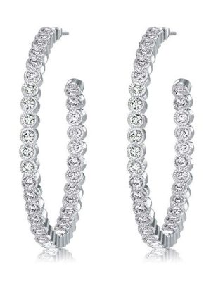 White Sapphire Hoop Earrings - Sterling Silver Milgrain Bezel Set - 5 Carat Total Weight