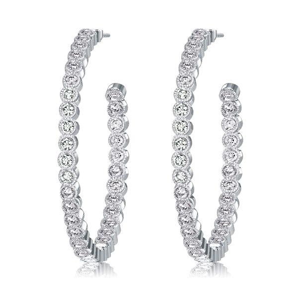 White Sapphire Hoop Earrings - Sterling Silver Milgrain Bezel Set - 5 Carat Total Weight