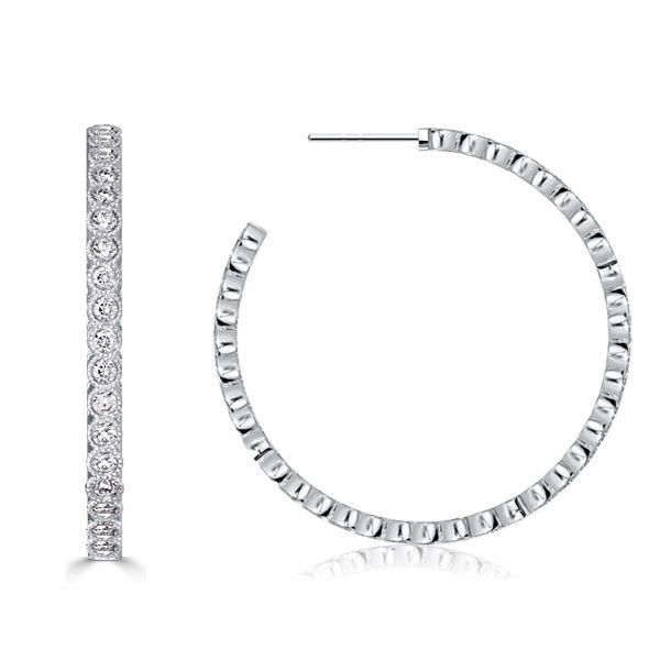 White Sapphire Hoop Earrings - Sterling Silver Milgrain Bezel Set - 5 Carat Total Weight