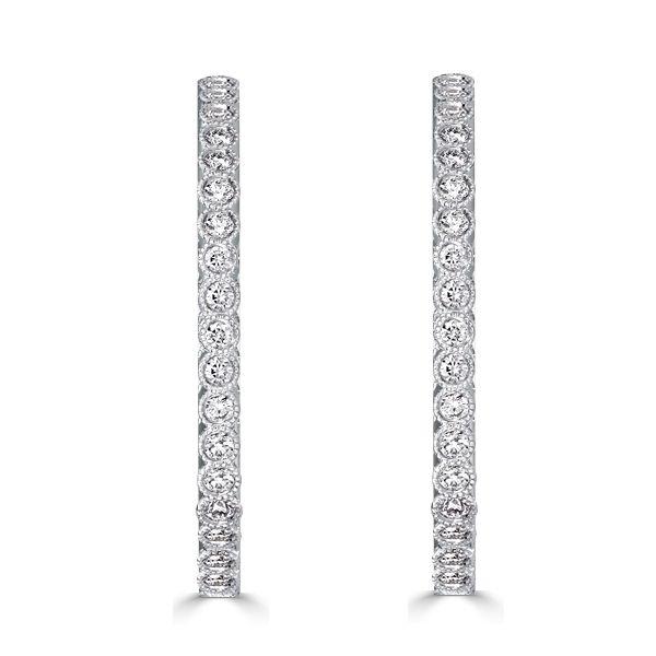 White Sapphire Hoop Earrings - Sterling Silver Milgrain Bezel Set - 5 Carat Total Weight