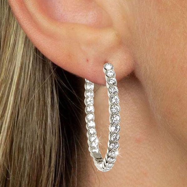 White Sapphire Hoop Earrings - Sterling Silver Milgrain Bezel Set - 5 Carat Total Weight