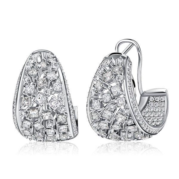 Sterling Silver Round & Princess Cut Hoop Earrings with Omega Backs