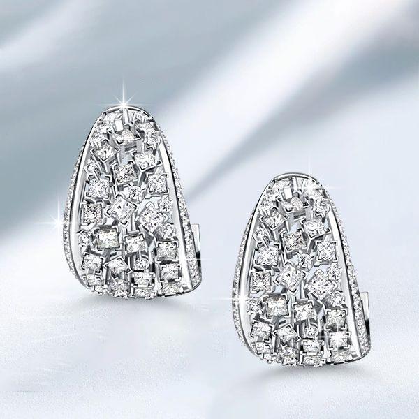 Sterling Silver Round & Princess Cut Hoop Earrings with Omega Backs