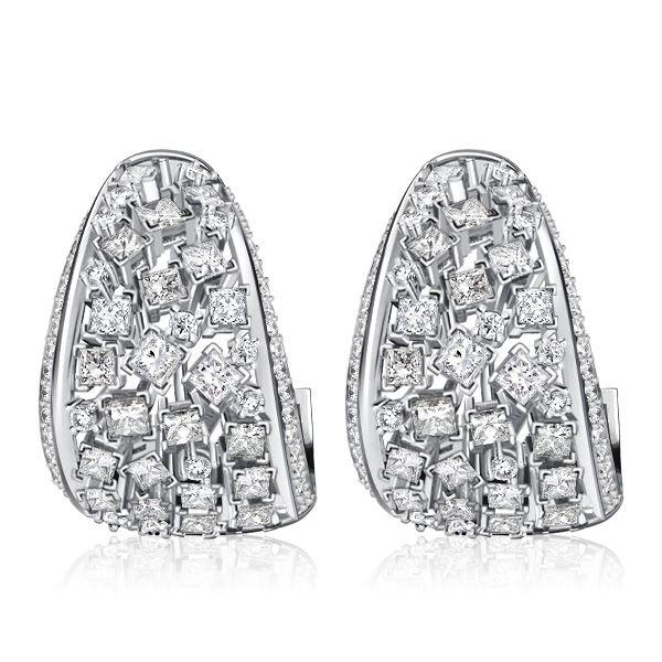 Sterling Silver Round & Princess Cut Hoop Earrings with Omega Backs