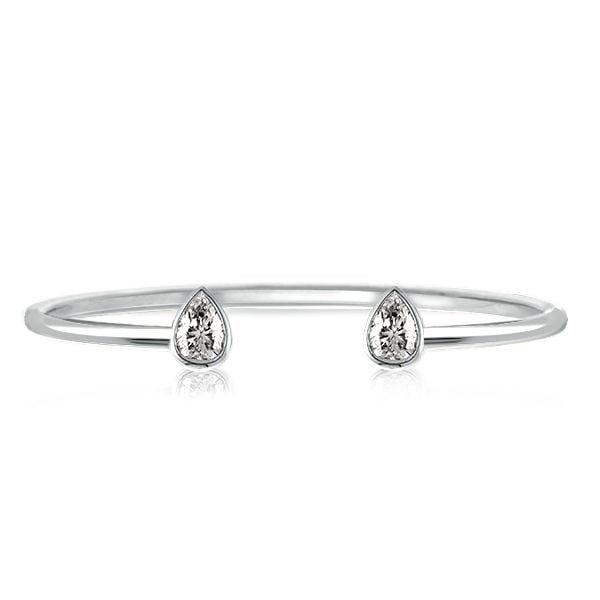 Sterling Silver Pear Cut Bezel Open Bangle Bracelet with 1.50 CT. TW Stones
