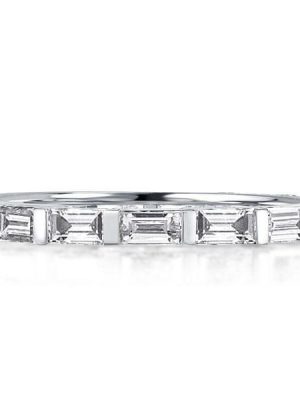 Sterling Silver Eternity Wedding Band with Created White Sapphire Baguette Bar Setting