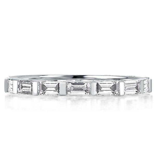 Sterling Silver Eternity Wedding Band with Created White Sapphire Baguette Bar Setting