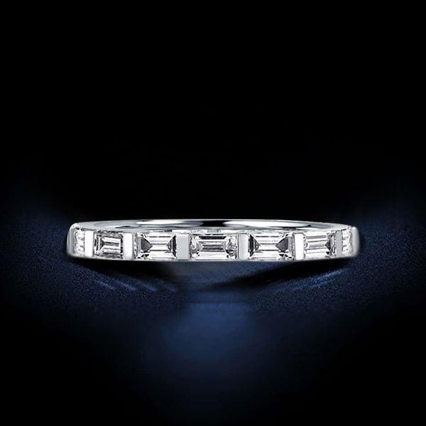 Sterling Silver Eternity Wedding Band with Created White Sapphire Baguette Bar Setting
