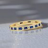 Princess Cut Blue & White Simulated Diamond Milgrain Half Eternity Band in 18K Gold Plated Sterling Silver