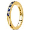 Princess Cut Blue & White Simulated Diamond Milgrain Half Eternity Band in 18K Gold Plated Sterling Silver
