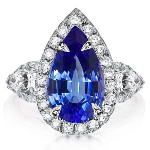 Pear Cut Halo Engagement Ring - Sterling Silver, 4.00 CT Center Stone