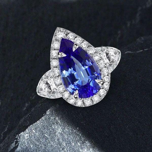Pear Cut Halo Engagement Ring - Sterling Silver, 4.00 CT Center Stone