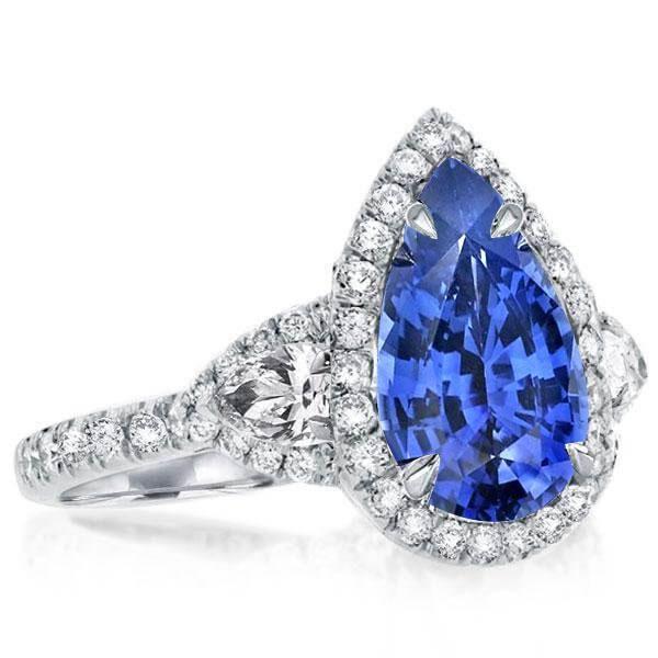 Pear Cut Halo Engagement Ring - Sterling Silver, 4.00 CT Center Stone