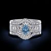 Halo Pear Cut Blue & White Sapphire 925 Silver 3-Piece Wedding Ring Set