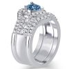 Halo Pear Cut Blue & White Sapphire 925 Silver 3-Piece Wedding Ring Set