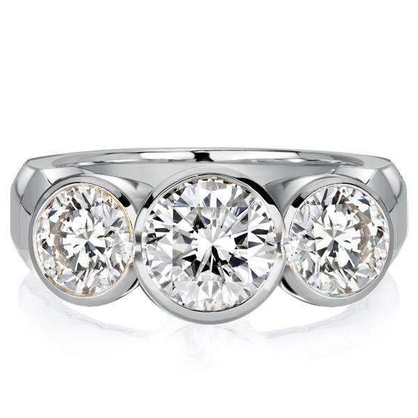 Three Stone Bezel Engagement Ring for Women, 3.35 CT. TW. White Simulated Diamond, 925 Sterling Silver
