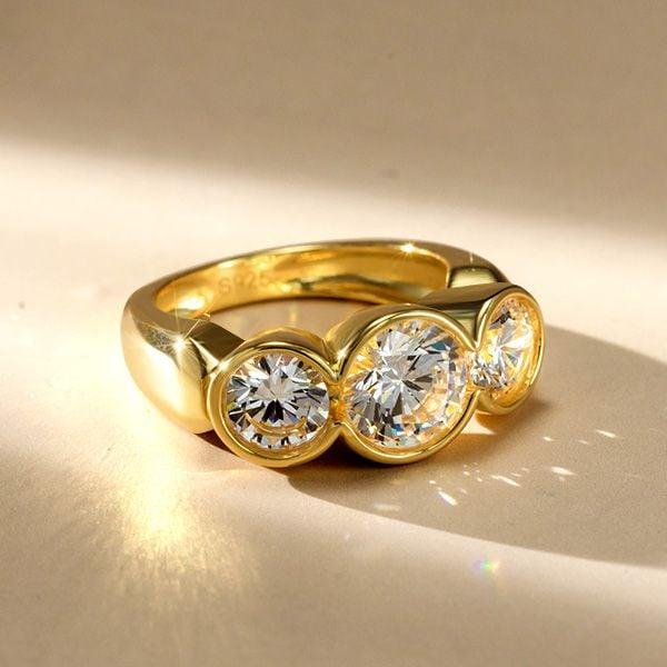 Three Stone Bezel Engagement Ring for Women, 3.35 CT. TW. White Simulated Diamond, 925 Sterling Silver