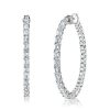 Sterling Silver Hoop Earrings with Baguette and Round White Sapphire Stones for Women
