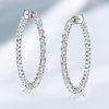 Sterling Silver Hoop Earrings with Baguette and Round White Sapphire Stones for Women
