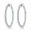 Sterling Silver Hoop Earrings with Baguette and Round White Sapphire Stones for Women