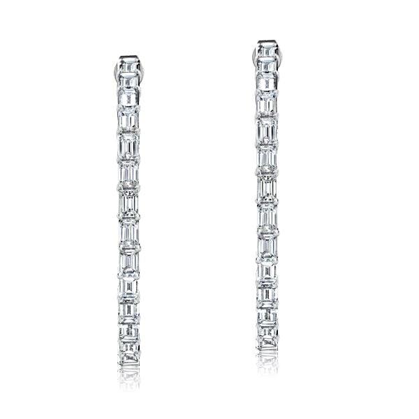 Sterling Silver Hoop Earrings with Baguette and Round White Sapphire Stones for Women