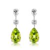 Sterling Silver Pear Cut Peridot Drop Earrings for Women with Rhodium Finish