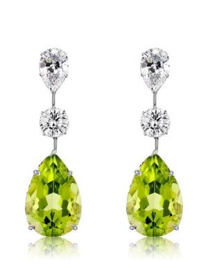 Sterling Silver Pear Cut Peridot Drop Earrings for Women with Rhodium Finish