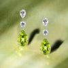 Sterling Silver Pear Cut Peridot Drop Earrings for Women with Rhodium Finish