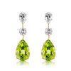 Sterling Silver Pear Cut Peridot Drop Earrings for Women with Rhodium Finish