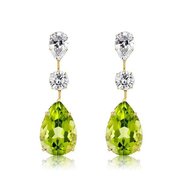 Sterling Silver Pear Cut Peridot Drop Earrings for Women with Rhodium Finish