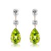 Sterling Silver Pear Cut Peridot Drop Earrings for Women with Rhodium Finish