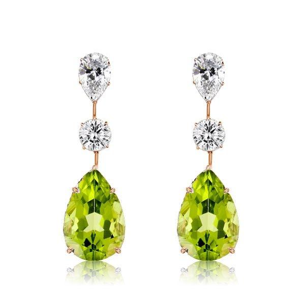 Sterling Silver Pear Cut Peridot Drop Earrings for Women with Rhodium Finish