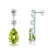 Sterling Silver Pear Cut Peridot Drop Earrings for Women with Rhodium Finish