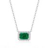 Emerald Halo Pendant Necklace - 925 Sterling Silver - 17-22 Inch Chain