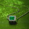 Emerald Halo Pendant Necklace - 925 Sterling Silver - 17-22 Inch Chain