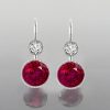 Milgrain Round Cut Ruby Drop Earrings in Sterling Silver with Rhodium Finish