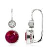 Milgrain Round Cut Ruby Drop Earrings in Sterling Silver with Rhodium Finish