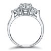 Three Stone Created White Sapphire Engagement Ring - 925 Sterling Silver
