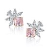 Sterling Silver Pink Stud Earrings for Women with Marquise and Cushion Cut Stones