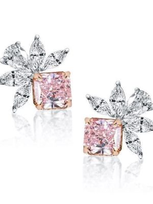 Sterling Silver Pink Stud Earrings for Women with Marquise and Cushion Cut Stones