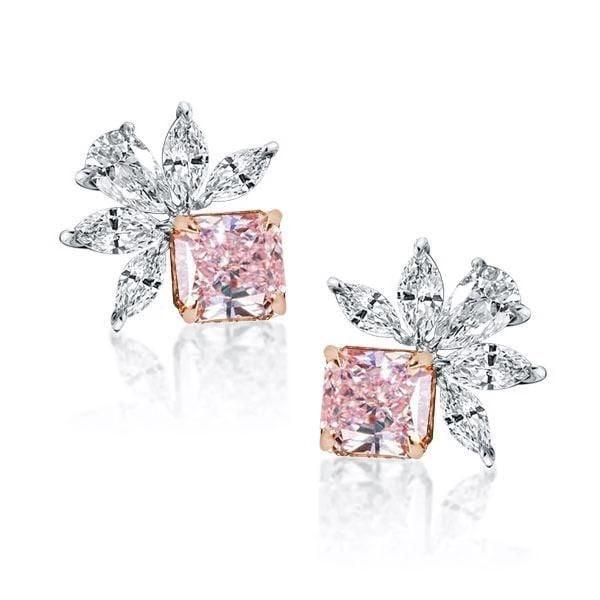 Sterling Silver Pink Stud Earrings for Women with Marquise and Cushion Cut Stones