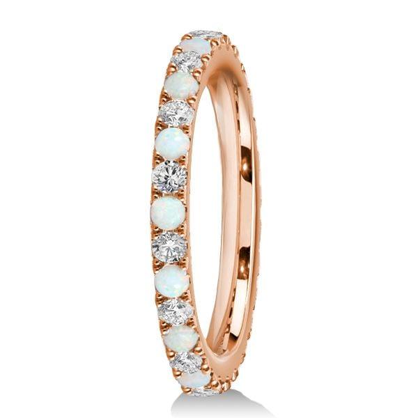 Classic Eternity Wedding Band with Round Opal and White Stones, 925 Sterling Silver