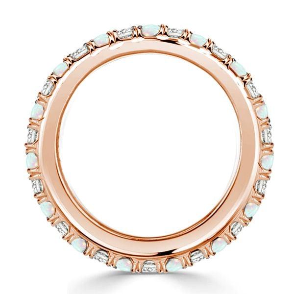 Classic Eternity Wedding Band with Round Opal and White Stones, 925 Sterling Silver