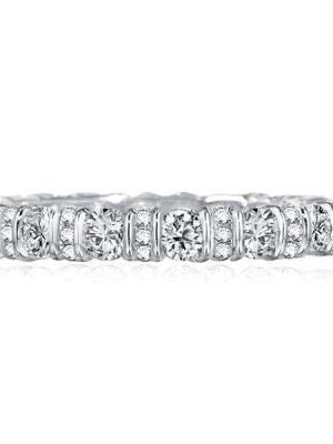 Sterling Silver Bar Setting CZ Eternity Wedding Band Ring