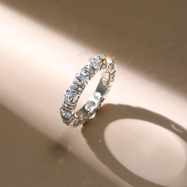 Sterling Silver Bar Setting CZ Eternity Wedding Band Ring