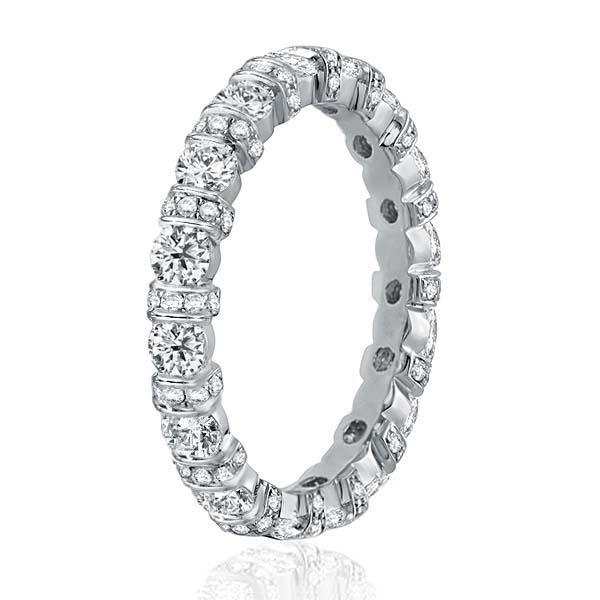 Sterling Silver Bar Setting CZ Eternity Wedding Band Ring