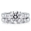 Sterling Silver Classic Five Stone Bridal Ring Set - 3.87 CT Center Stone